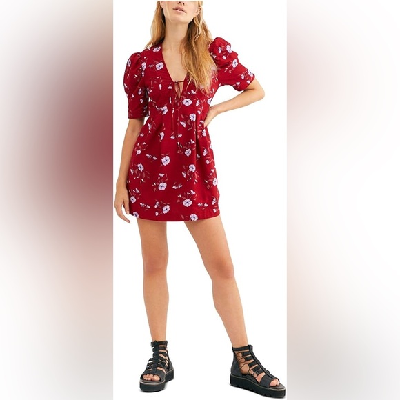 Free People Adelle Floral Red Tunic Dress - Picture 2 of 6